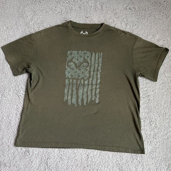 Realtree Other - Real Tree Mens Tee Shirt Large Green Flag Antler Logo Outdoors Hunting Chore